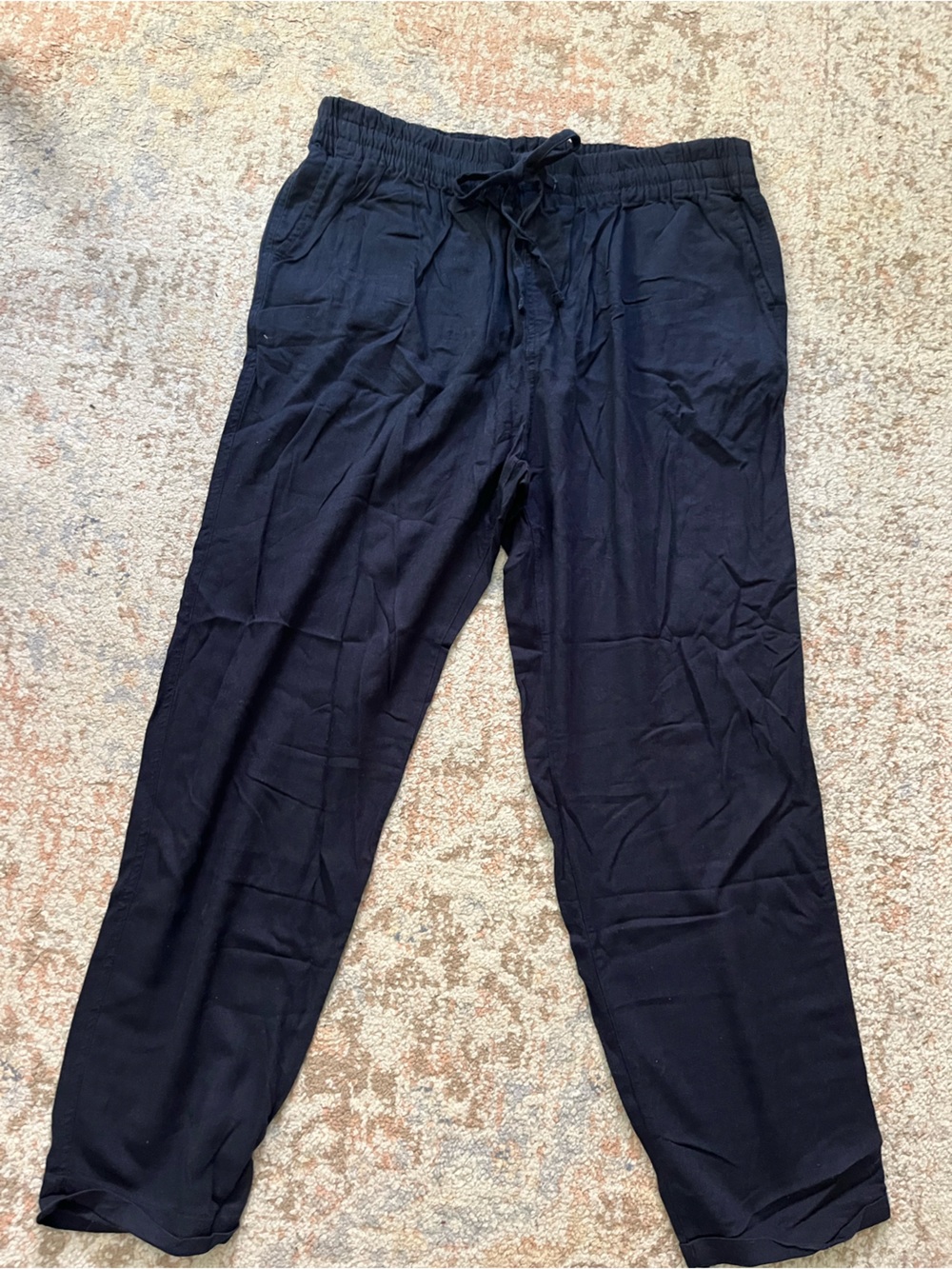 Men's Navy Drawstring Linen Pants